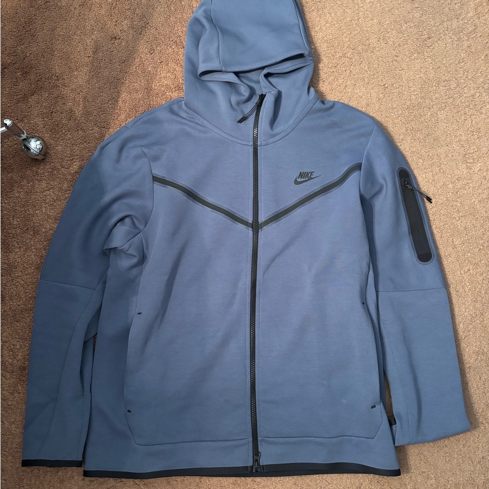Nike Men's Blue Hooded Jacket Tech Fleece Blue Zip Up Lightweight Running